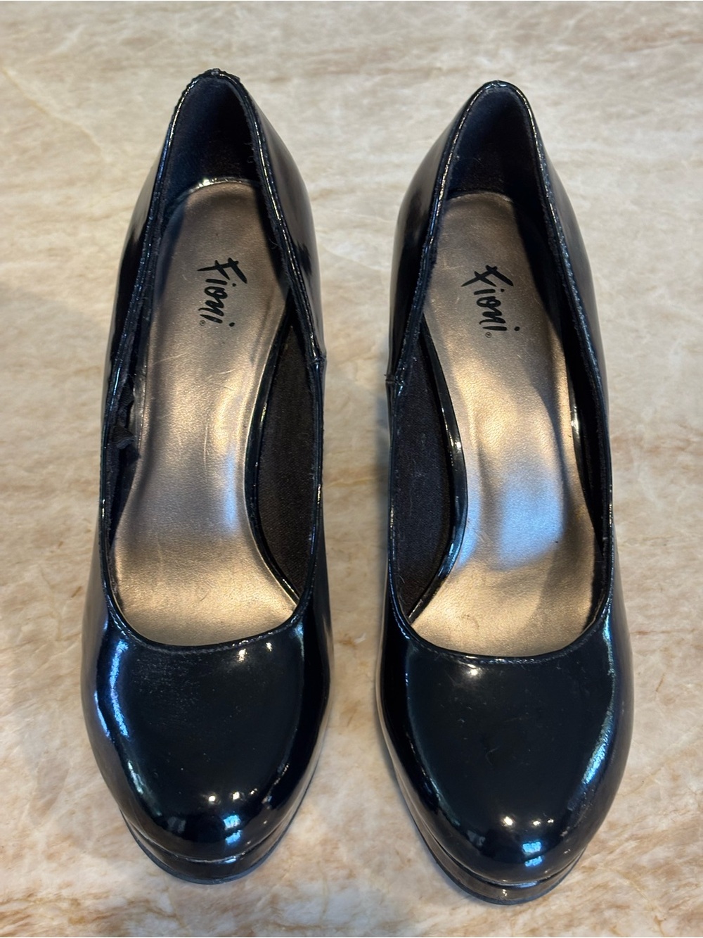 FIONI Clothing Black Patent Round-Toe Women's Dress Heels